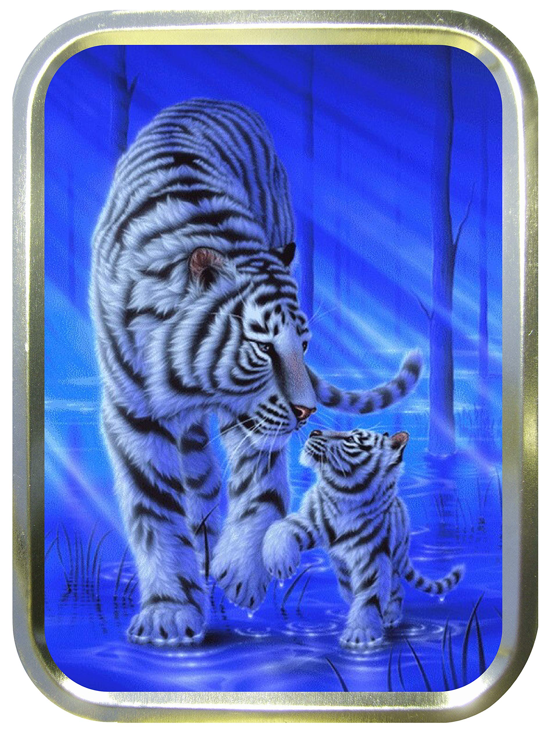Teez Gold Blue Tiger 2Oz Tobacco Tin,Baccy Tin, Smoking Tin