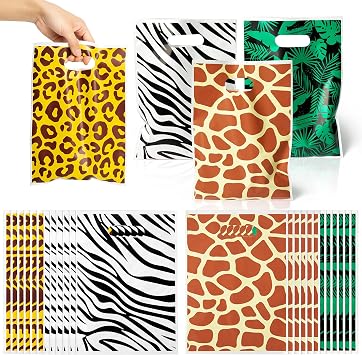Animal Print Party Favor Bags - 60Pcs Zoo Print Goody Candy Treat Gifts Bags, Summer Jungle Safari Themed Party Decorations for Kids Girls Boys Birthday Baby Shower Animals Theme Events Supplies