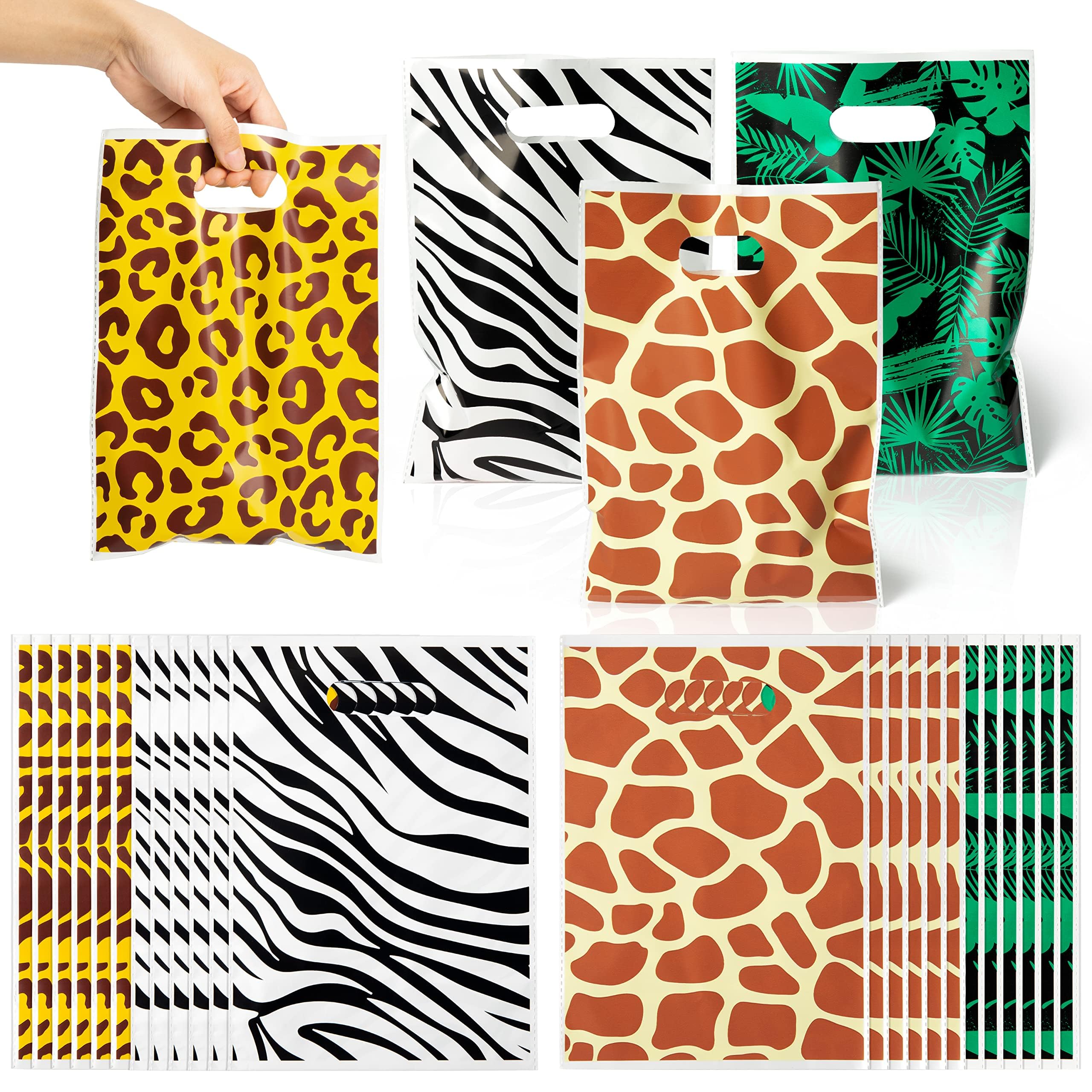Animal Print Party Favor Bags - 60Pcs Zoo Print Goody Candy Treat Gifts Bags, Summer Jungle Safari Themed Party Decorations for Kids Girls Boys Birthday Baby Shower Animals Theme Events Supplies
