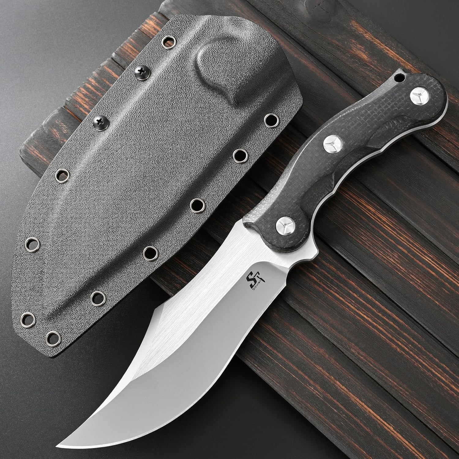 Sitivien ST39 Fixed Blade Knife 7mm DC53 Steel Blade Ergonomic Micarta Handle Full Tang Knife with Sheath for Outdoor Camping Hiking Working Survival (Black)
