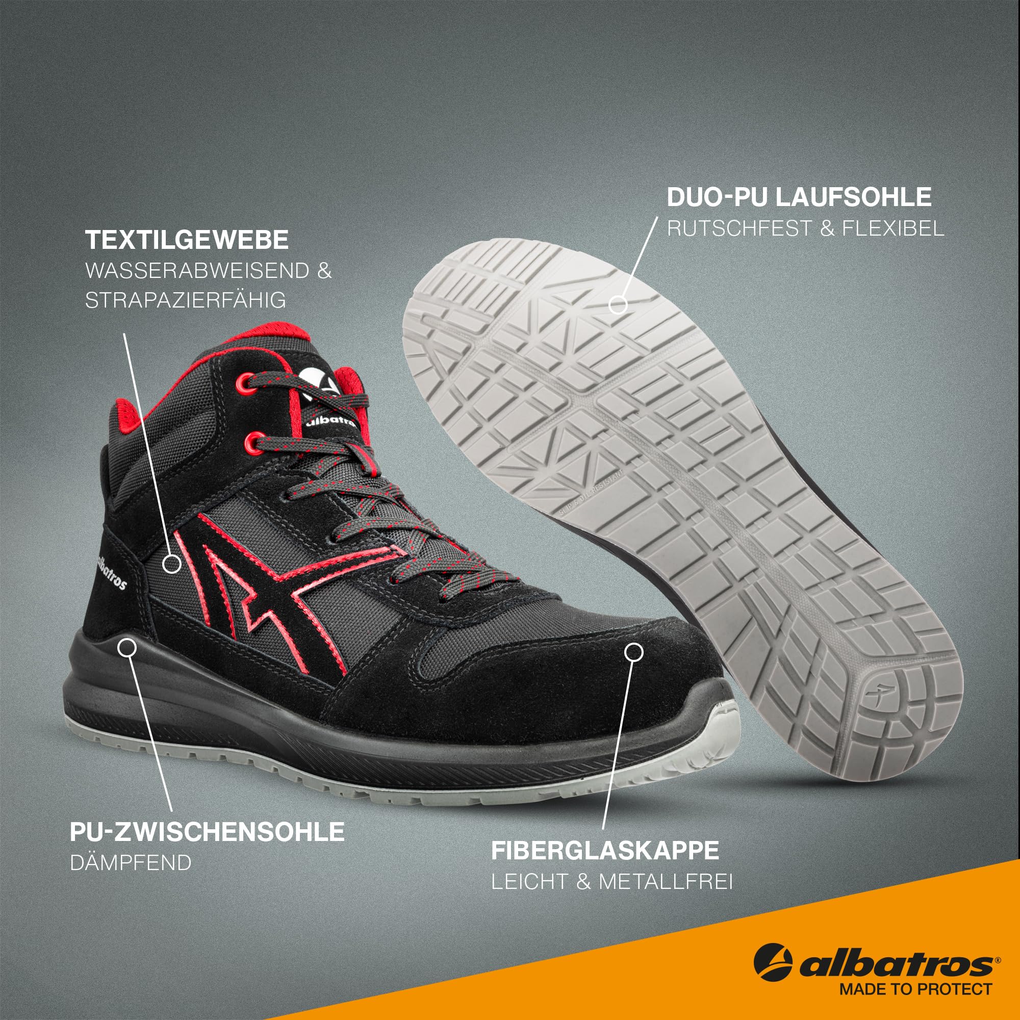 Albatros Clifton Mid 638700210000045 Clifton MID SRC 638700210000045 Botas de seguridad S3 (UE): 45 Negro, Rojo 1 Durable y ResistenteUnisex adulto