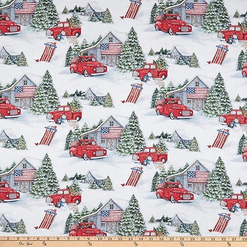 Miniatura 1 de Springs Creative Christmas Snow and Trucks White Fabric by The Yard