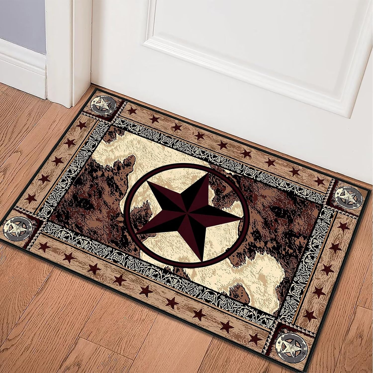 Western Rugs Entryway Rug 2x3 Washable Kitchen Rug Rustic Floor Carpets Ulta-Thin Non-Slip Indoor Entrance Door Mat,Texas Star,Farmhouse Throw Carpet Vintage Small Accent Rugs for Front Door,Bathroom