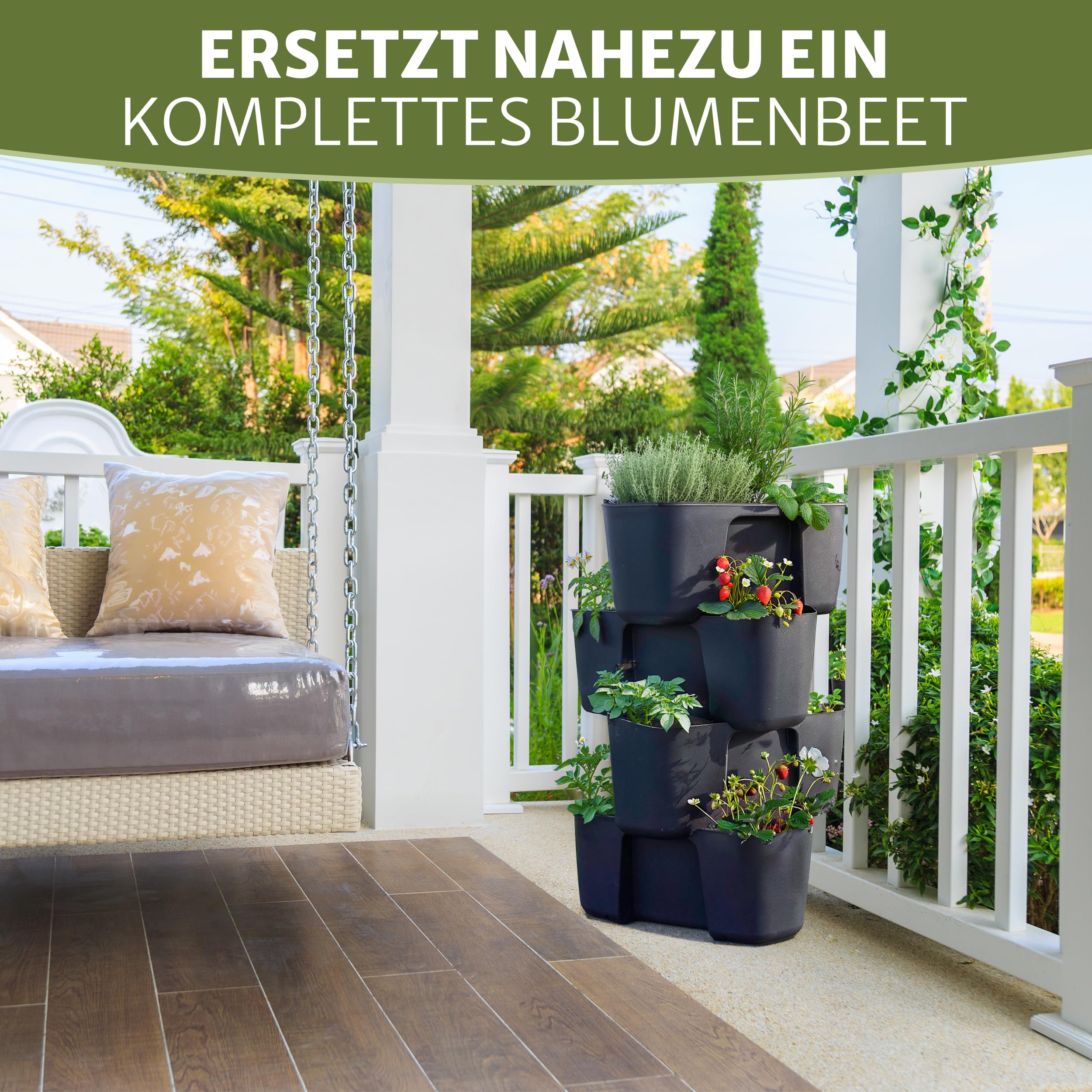 Premium Kartoffelturm / Erdbeerturm / Pflanzturm - 4 Set - stapelbar - Hoher Ernteertrag - Bewässerungs Löcher gegen Staunässe - optimaler Schutz vor Schädlingen - für Balkon, Garten und Terrasse (4)