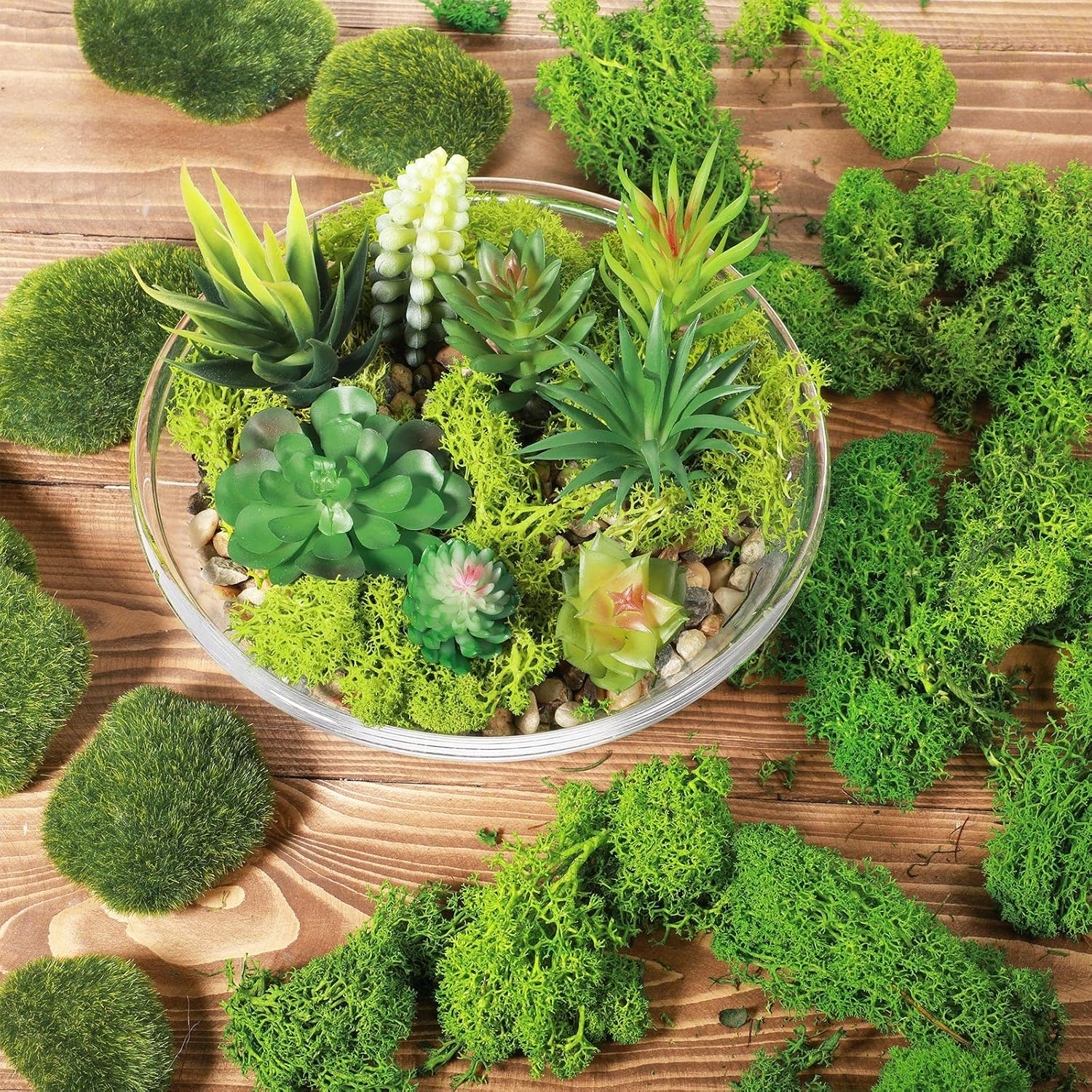 Canlierr 9 Oz/ 255 g Total Fake Green Moss for Potted Plants Indoor Natural Moss for Crafts Faux DIY Decor Decorative Model Making Walls Glass Containers Home(Dark Green, Green, Chartreuse)