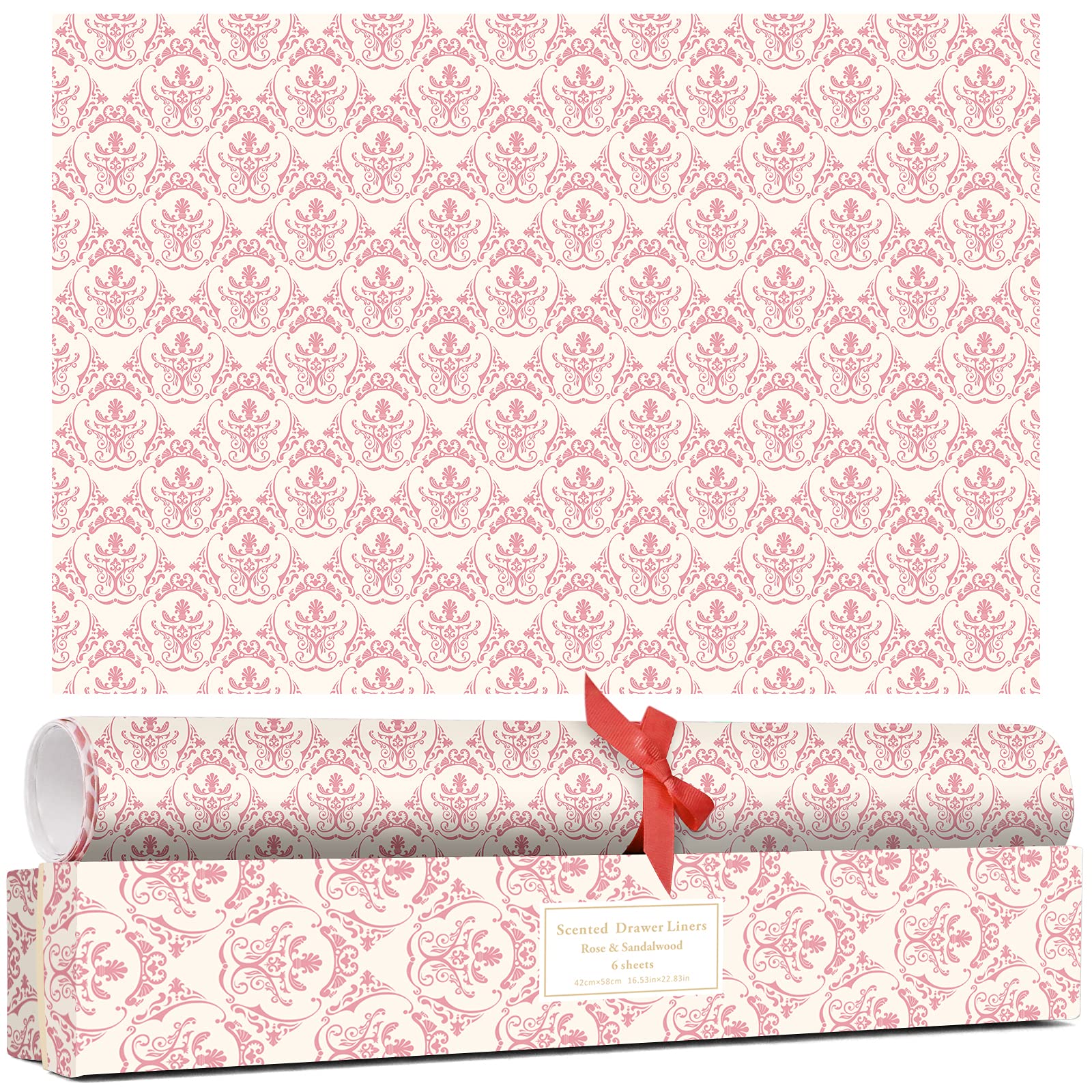Scented Drawer Liners 6 Sheets, Rose and Sandalwood Scent Paper Liner, Dresser Drawer Liner Gift for Women Scented Gift Set, Drawer Liners for Dresser, Shelf, Cabinet, Bathroom, Closet, Shoe Chest