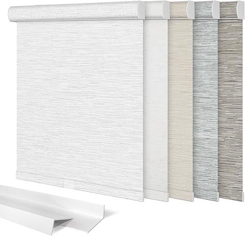 Sulugood Persianas enrollables opacas sin cordones de jacquard a rayas con cenefa de cassette, aislamiento térmico, protección UV, persianas de