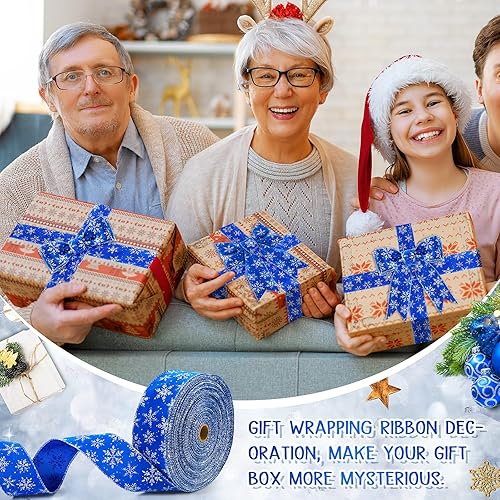 Miniatura 6 de XunYee Cintas de terciopelo de Navidad de 50 yardas, cinta de envoltura de copo de nieve de 2.5 pulgadas, cintas con alambre para regalo de Navidad,