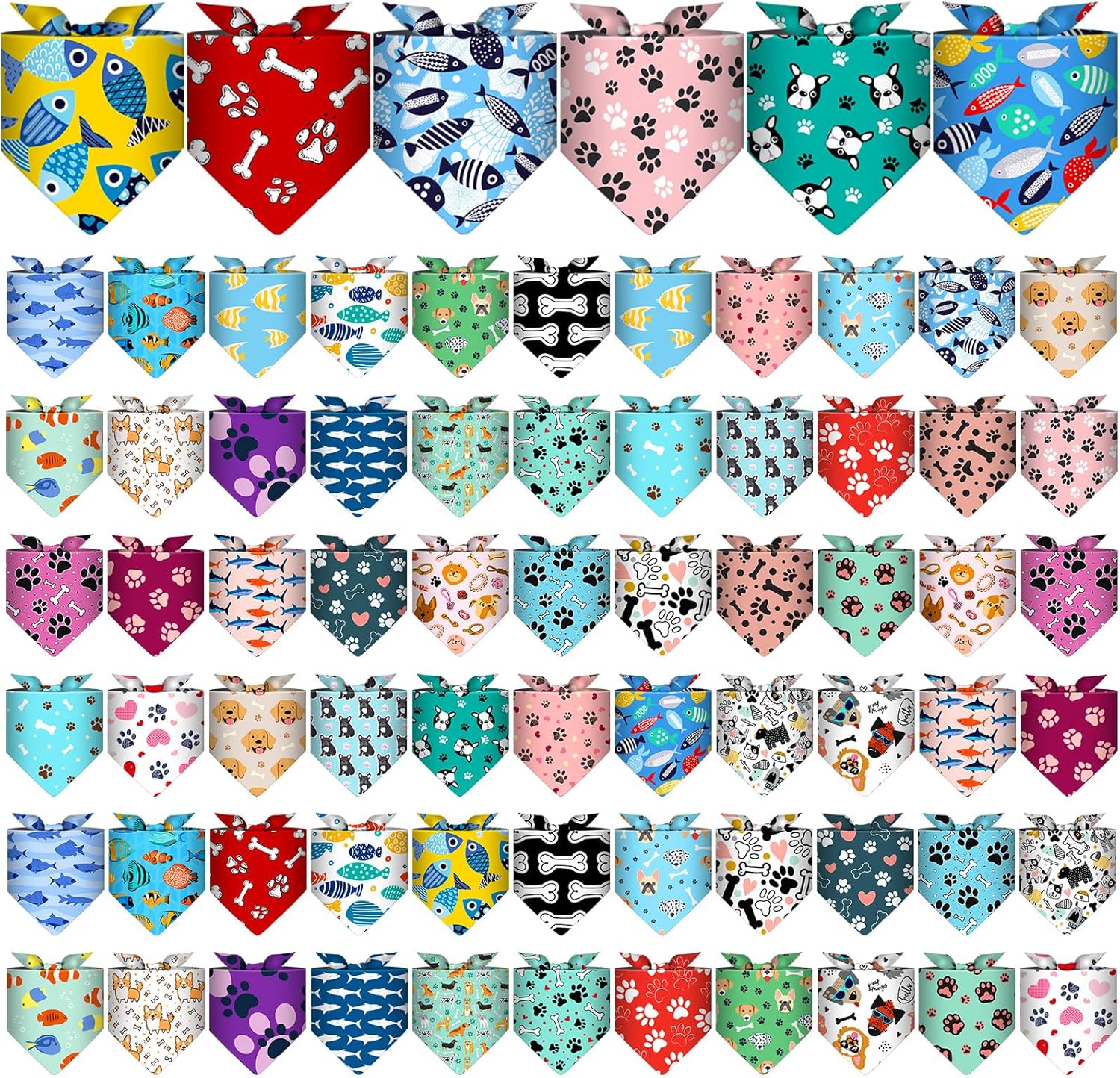 Reginary 72-Pack Adjustable Dog Bandanas Bulk - 36 Styles Triangle Bibs Scarves for Pet Costumes & Fashion