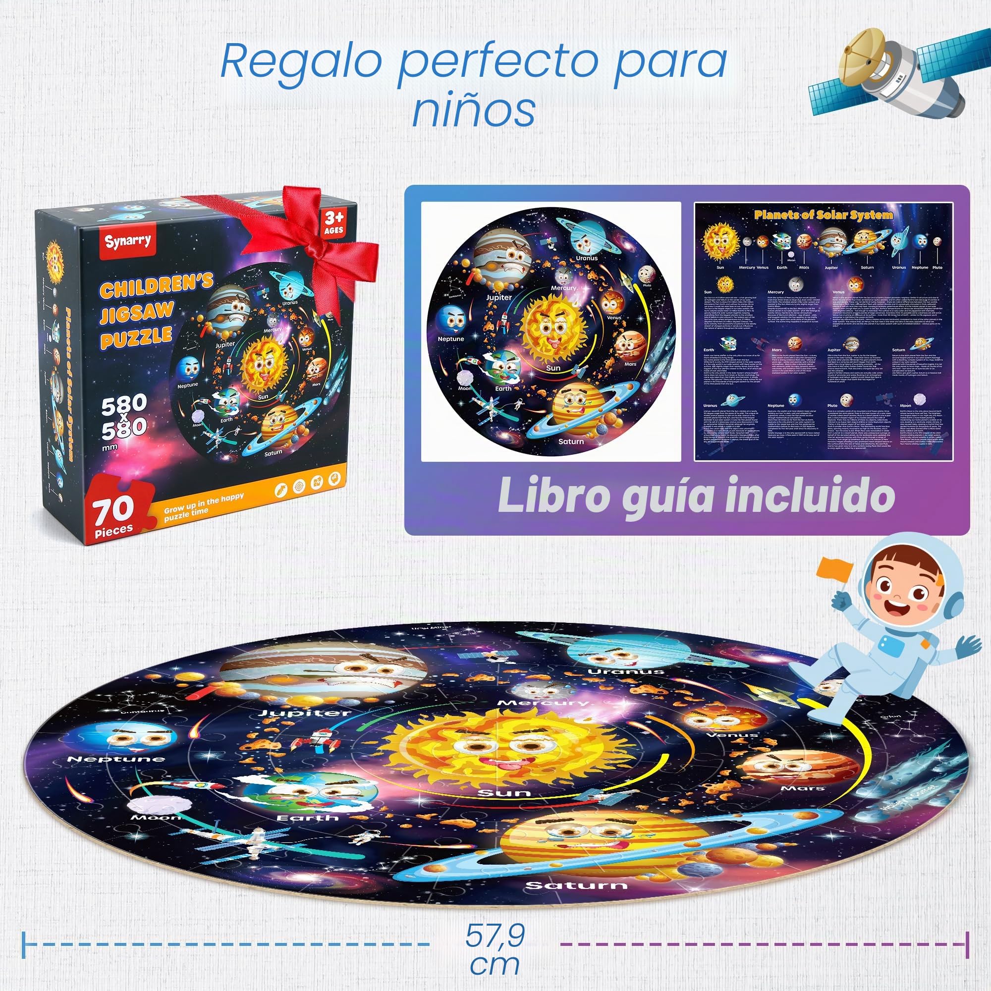 SYNARRY Puzzle Sistema Solar Niños 3 4 5 6 7 8 Años, Puzzle Planetas Infantil 70 Piezas Grandes, Juguete Juego Educativo 3~8 Años Niño Niña