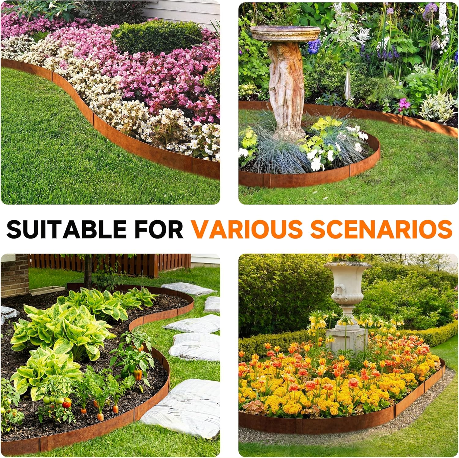 20ft.Cor-Ten Weathering Steel Landscape Edging(6 Pack)-8"x40"- Pre-Rusted Garden Edging with 7 Clips & Gloves - Durable,Flexible, Easy-to-Install for Landscaping,Tree Rings,Lawn & Garden