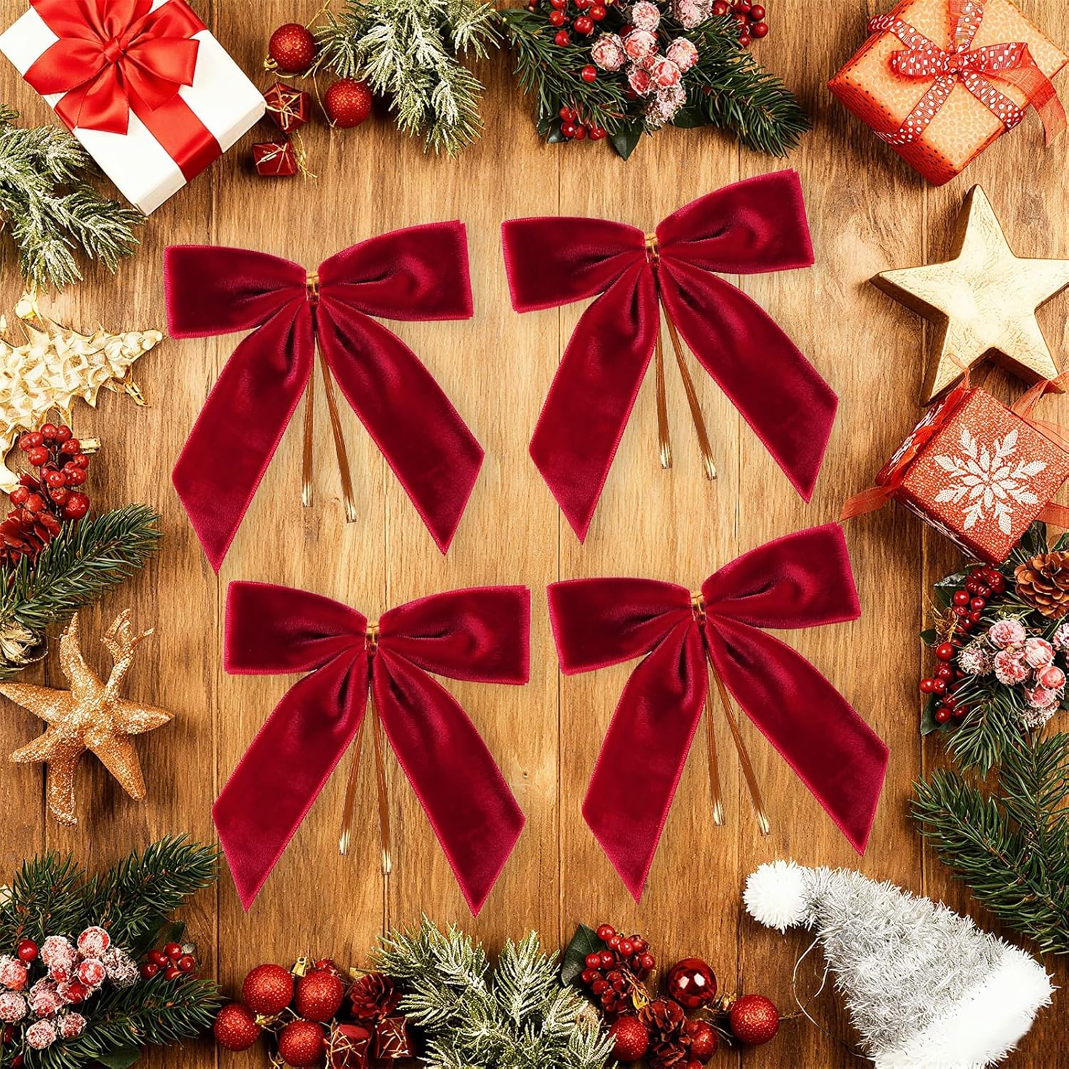 30Pcs Red Velvet Ribbon Bows Twist Tie Bows 3.5x3.5in for Christmas Tree Decorations Ornaments Wreath Baby Shower Treat Bag Gift Wrapping Crafts Xmas Candy Bags Décor - Image 4