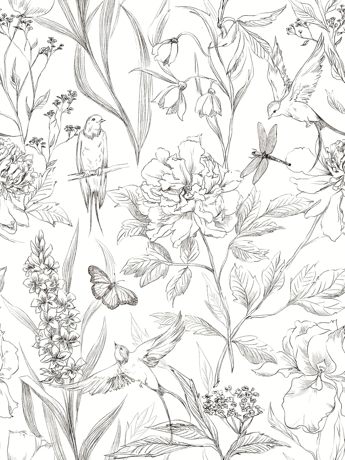 MelunMer Black and White Peel and Stick Wallpaper Floral - Contact Paper for Cabinets Self Adhesive Removable Wallpaper Boho Bedroom/Bathroom Contact Paper Waterproof Drawers Liner 17.3'' 197''