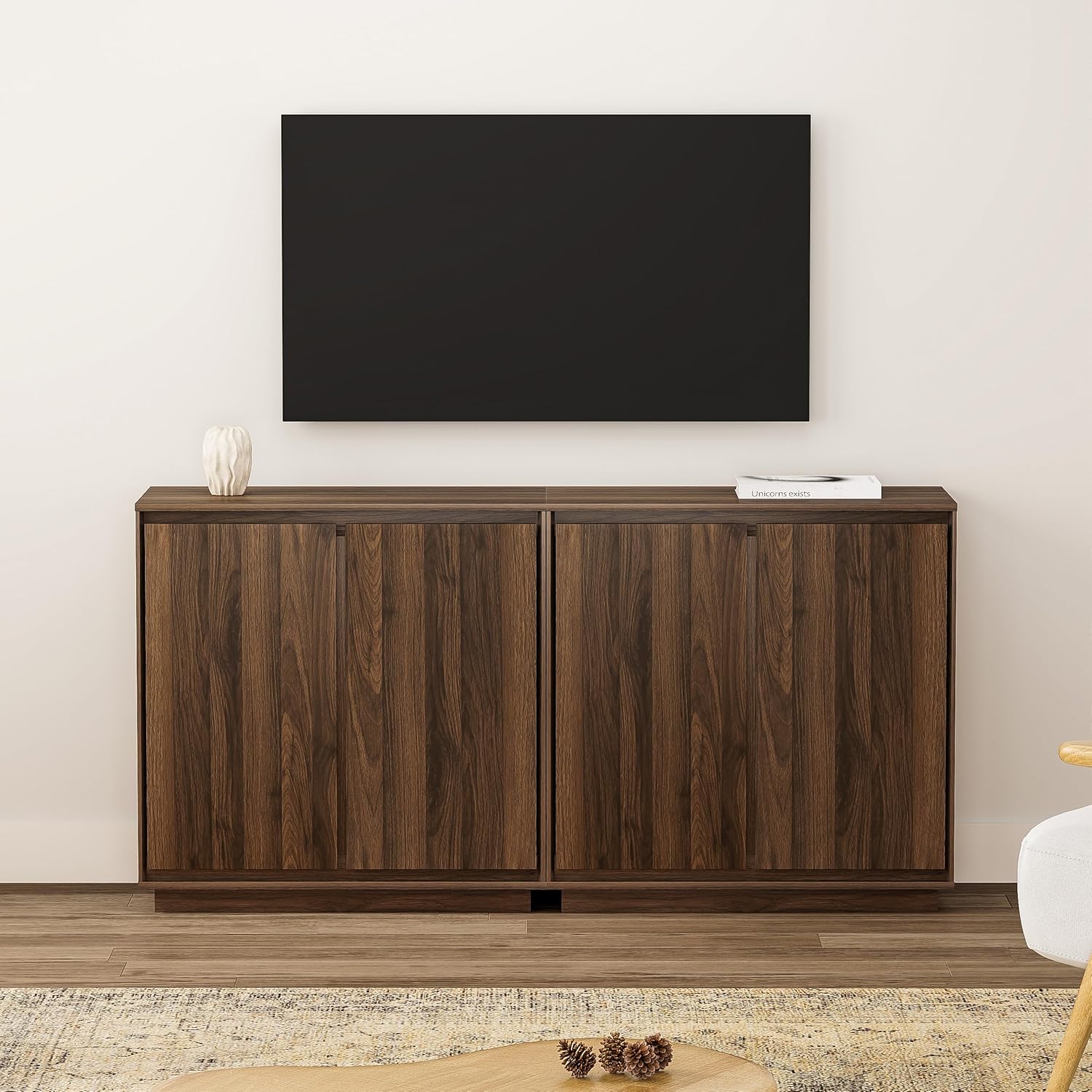 Buffet Storage Cabinet, Sideboard Accent Cabinet with Adjustable Shelves and Handless Design, Modern Credenza, Console Table for Living Room, Brown