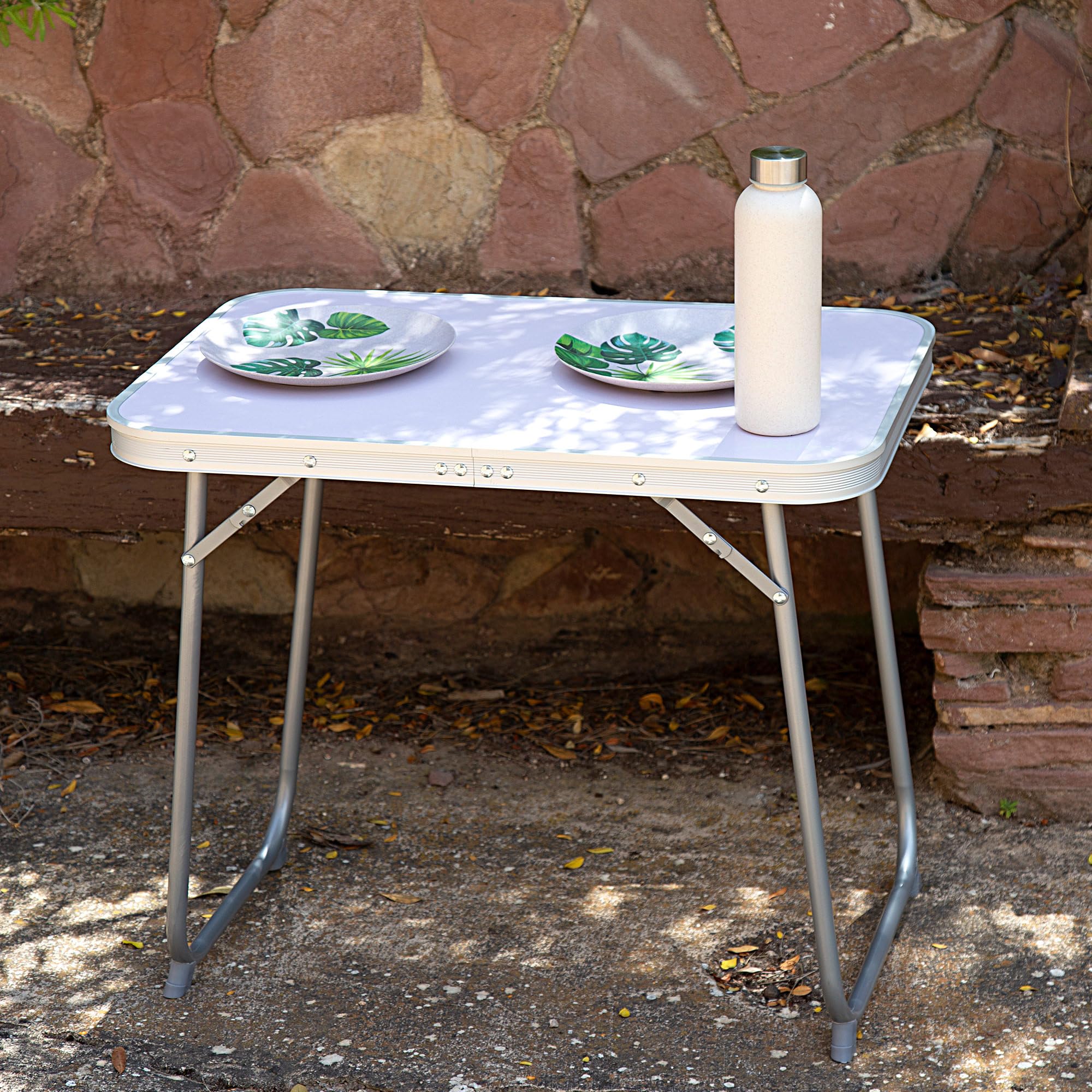 AKTIVE Tavolo da campeggio pieghevole, tavolo leggero, gambe pieghevoli, dimensioni 60x40x50 cm, legno MDF, struttura in acciaio, colore malva, maniglia per il trasporto, Campeggio