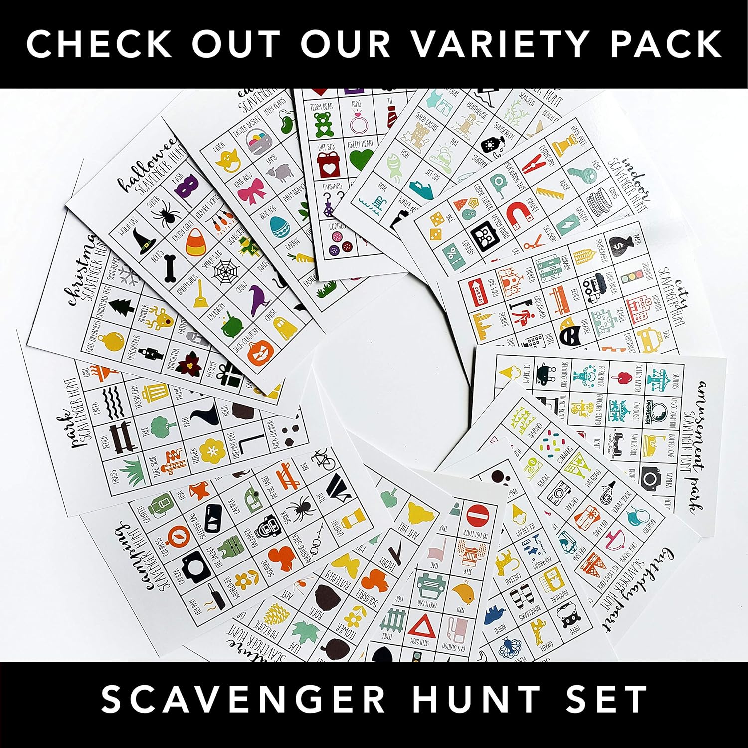 Camping Scavenger Hunt Games for Kids, Outdoor or Indoor, Birthday Party, Road Trip, Travel Activities, Includes 10 Dry Erase Markers and Cards, Family Game Night