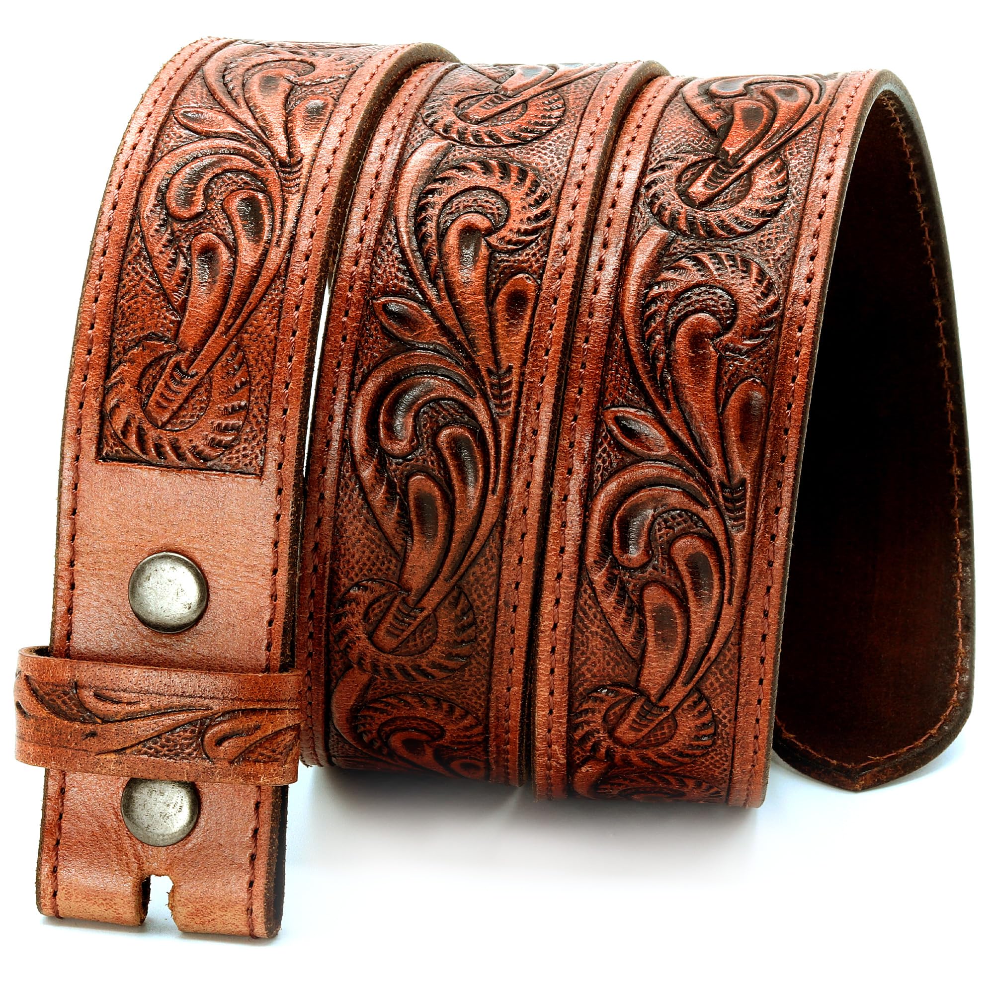 RAW HYDFull-Grain Men's Western Belts w/Buckle/Buckle Free - Robust Tooled Leather Belt - Versatile Western Belts for Men