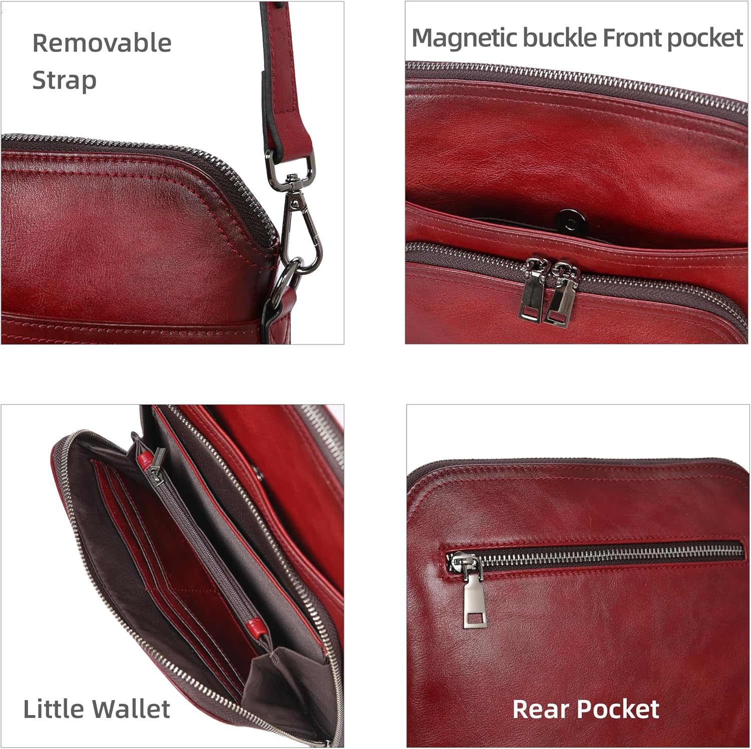 Iswee Leather Crossbody Bags for Women Multi Pockets Medium Shoulder Bag Lightweight Functional Travel Purse - Image 7