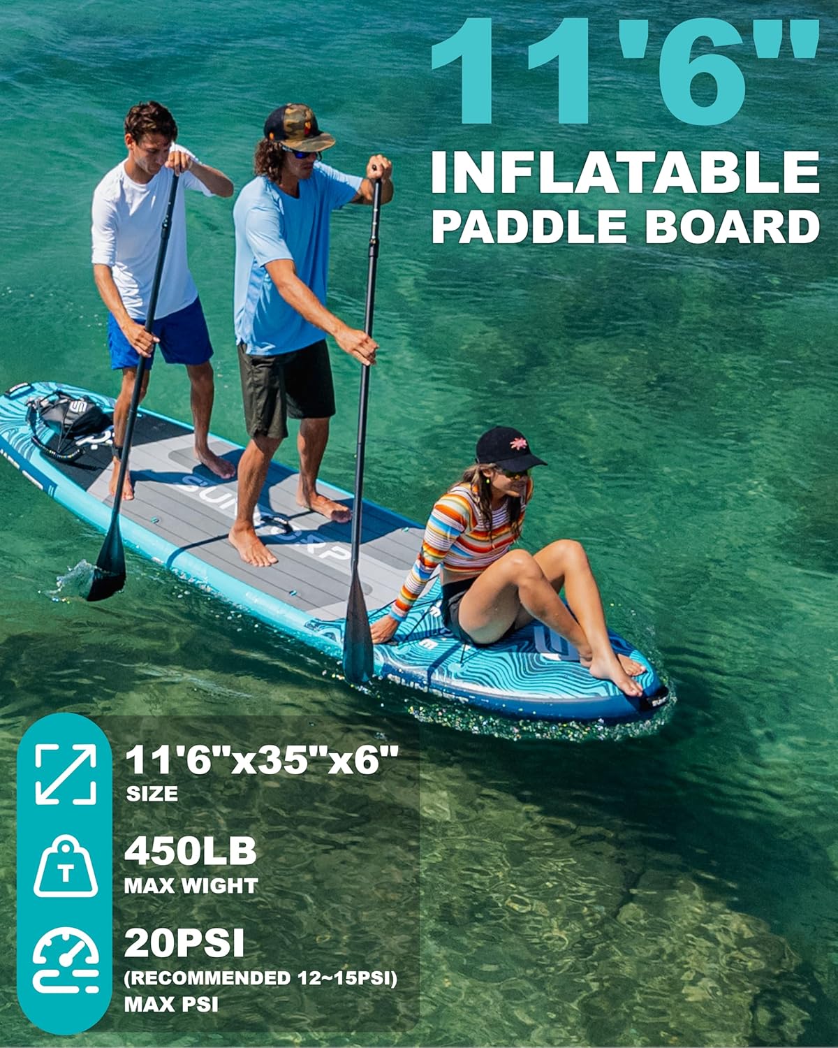 Suncorp 11.6’x35” Inflatable Paddle Board, 2-Pack (Pink & Blue) – Premium Stand-Up Paddleboards, 450lbs Capacity, All-Inclusive Kit, 100L Backpack & Dual-Action Pump