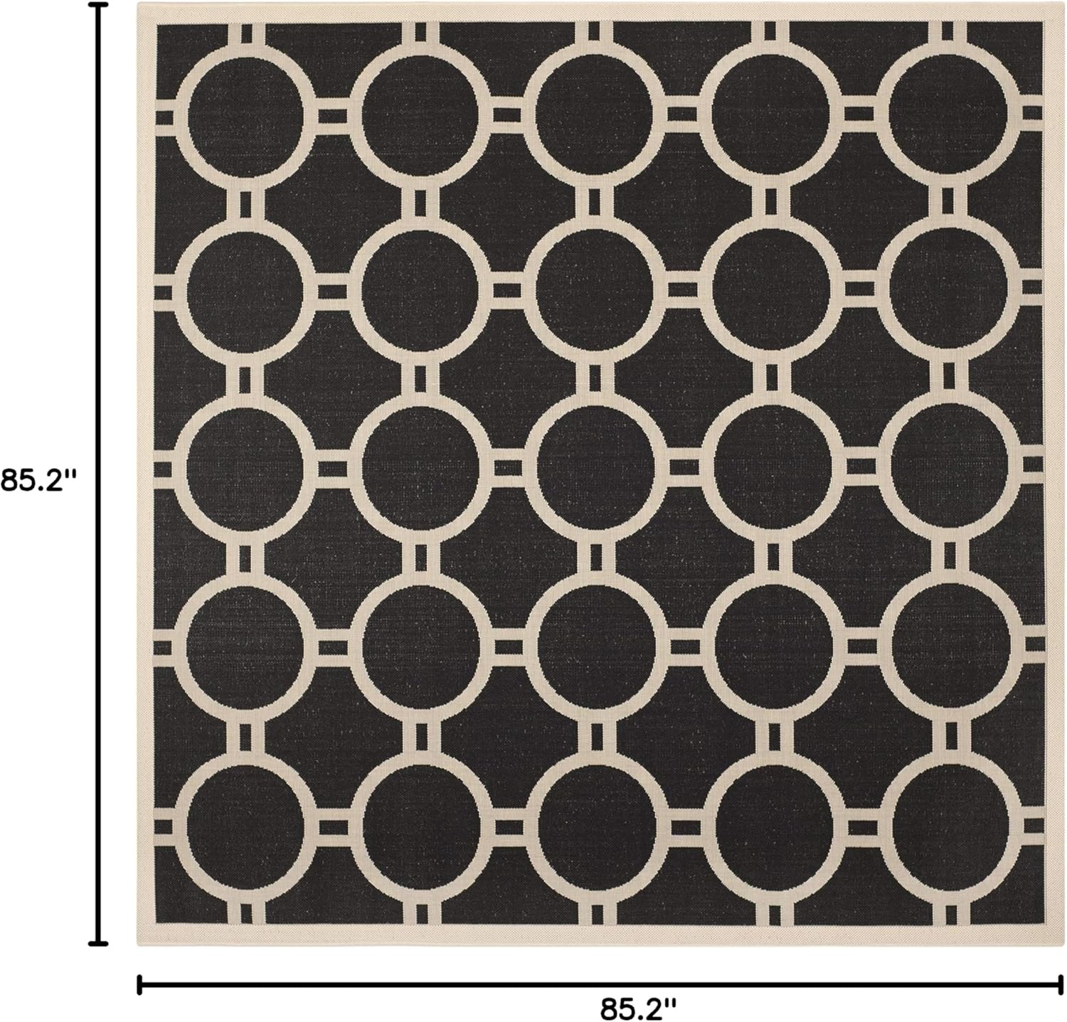 SAFAVIEH Washable Rug Outdoor Courtyard Collection - 7'10" Square, Black & Beige, Non-Shedding & Easy Cleaning, Ideal for Patio, Backyard, Mudroom (CY6924-266)