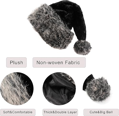 Miniatura 3 de infleesh Sombreros de Navidad de 18 pulgadas para adultos, gorro de Navidad esponjoso de Papá Noel para mujeres y hombres, vacaciones de Navidad,