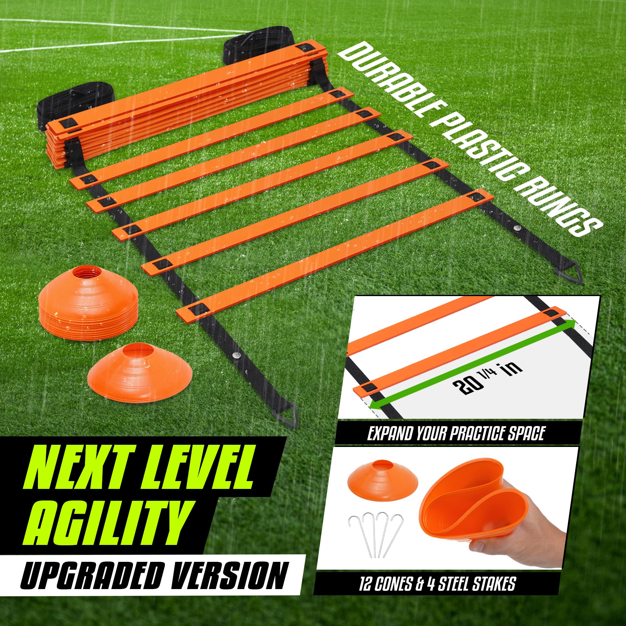 Yes4All 8/12/20 pioli, Fino a 7,6 Metri, Ultimate Agility Ladder Speed Training Equipment con Multi Colori, Borsa per Il Trasporto Inclusa