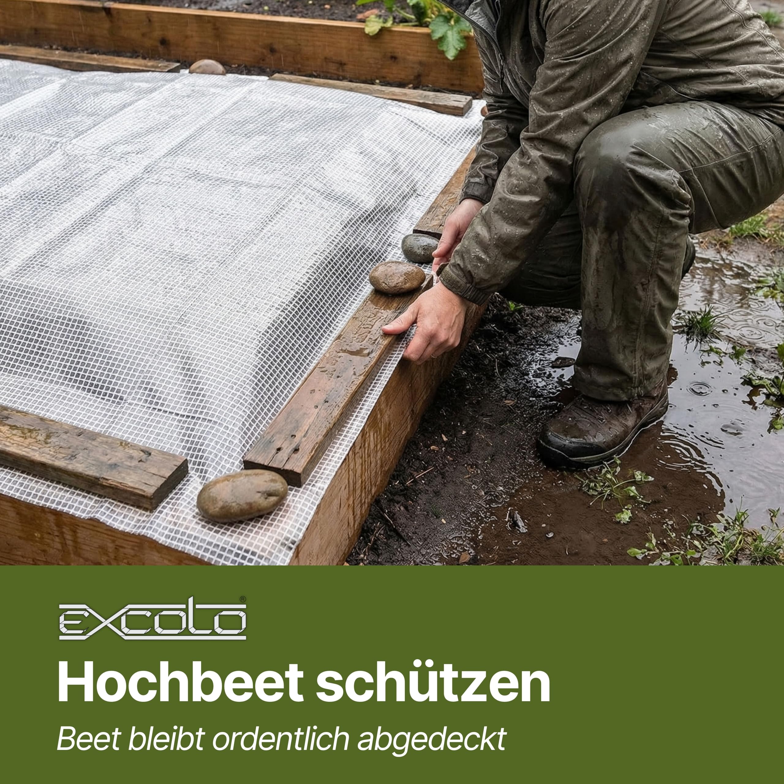 EXCOLO Gitterfolie 4er Set – 4 x Abdeckfolie 2 x 3 m – Transparente Gitterfolie mit Gitterverstärkung – 200 g/m² – Reißfest ca. 30 kg – Einfach mit Kabelbindern befestigen – Für Garten, BAU & Camping