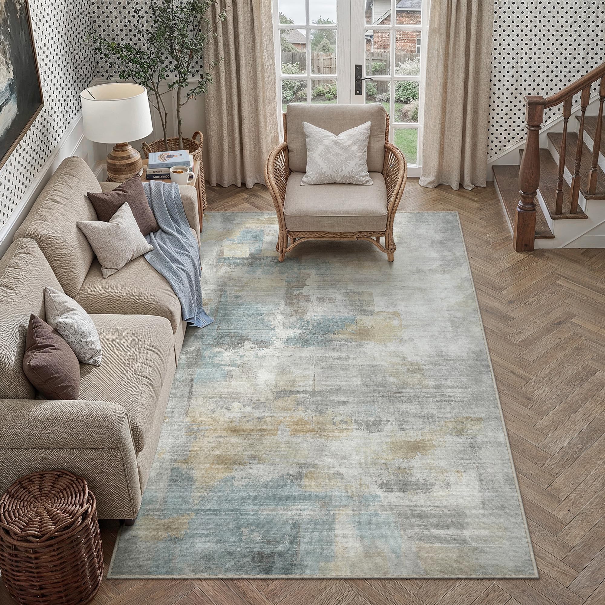 PureCozy Rugs Living Room Rug 160x230cm Blue Yellow Washable — image 1