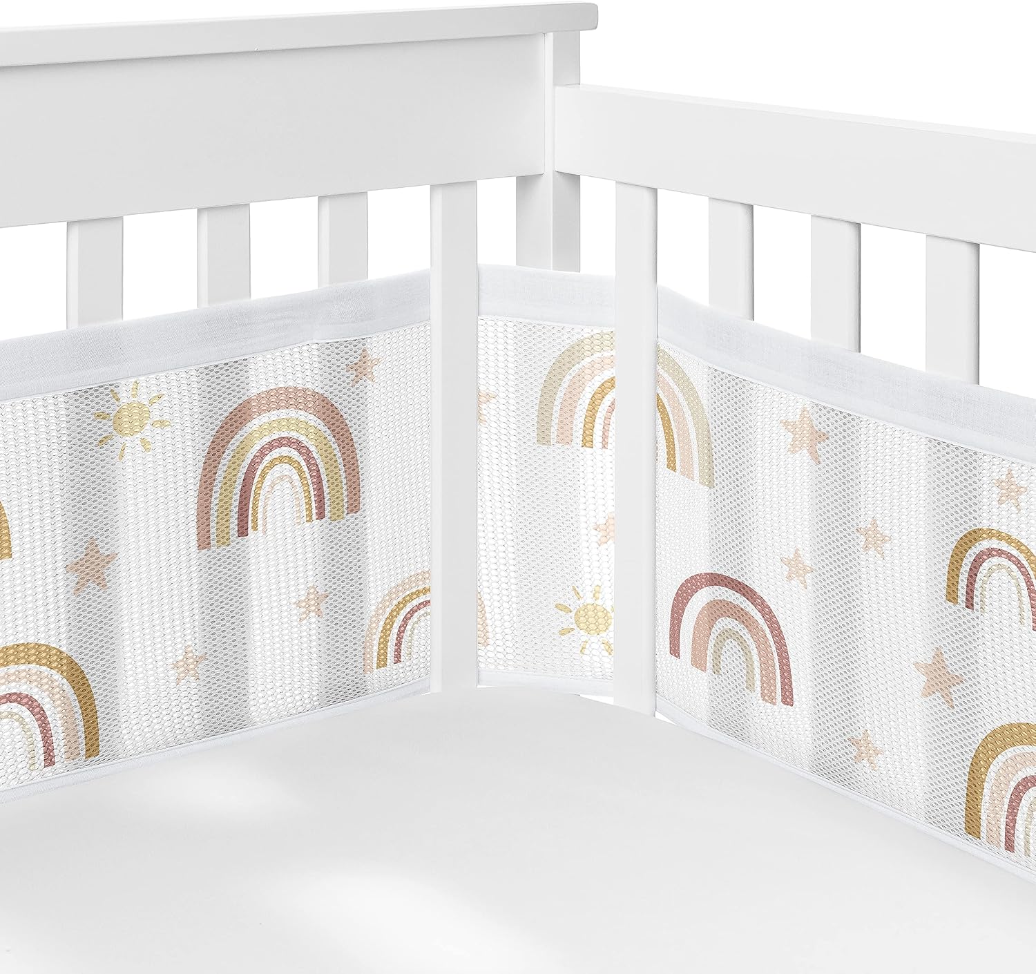 Sweet Jojo Designs Boho Rainbow Girl Baby Crib Bedding Set Infant Nursery BreathableBaby Breathable Mesh Crib Liner Blanket Sheet Skirt 6 PC Blush Pink Yellow Bohemian Neutral Vintage Mauve Stars Sun