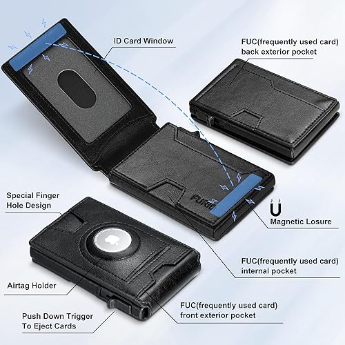 Miniatura 2 de Airtag Wallet-Smart Wallet-Air Tag Wallet para hombre, billetera de fibra de carbono con soporte para Airtag, billetera desplegable RFID, soporte