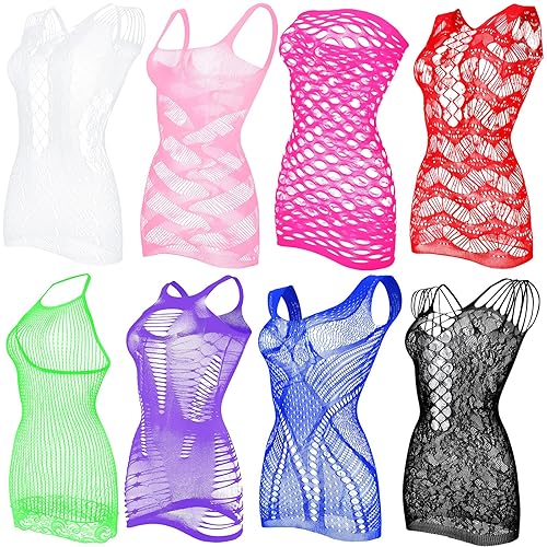 Geyoga 8 Pieces Fishnet Dress for Women Lingerie for Women Fishnet Dress Women Lingerie Fishnet for Women Favor - Mixed Colors