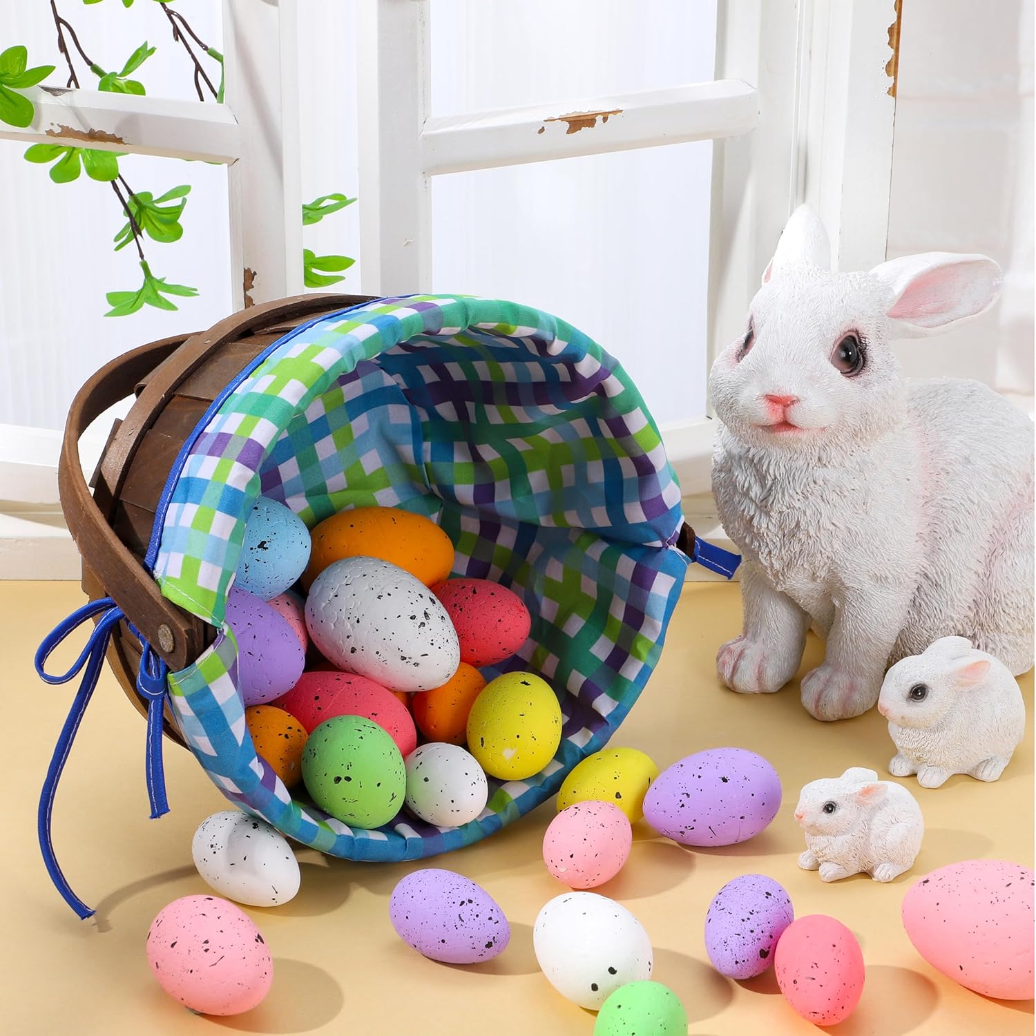 JOYIN Easter Woven Basket with Lining, Brown Wooden Easter Egg Hunt Basket with Handle for Picnic,Goodie Storage, Gift Packing, Party Favors Supplies Decorations, Filling with Candy(12.4" x 9.1")