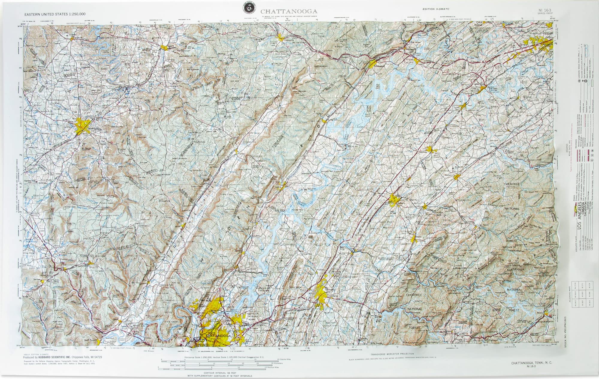 Hubbard Scientific 3D Chattanooga, TN Regional Map | A True Raised Relief Map - You Can Feel the Terrain | Vacuum-formed Molded | 32'' x 21'' | Detailed Topography