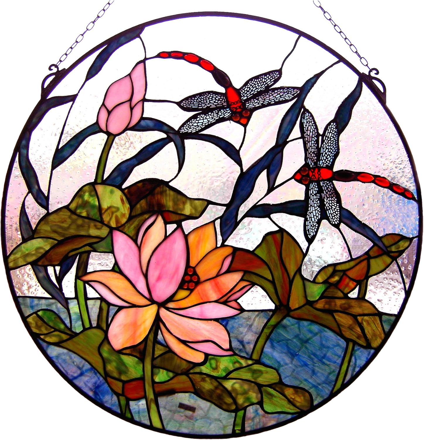 Panel de vitral, 24 pulgadas, rosa, verde, azul, blanco