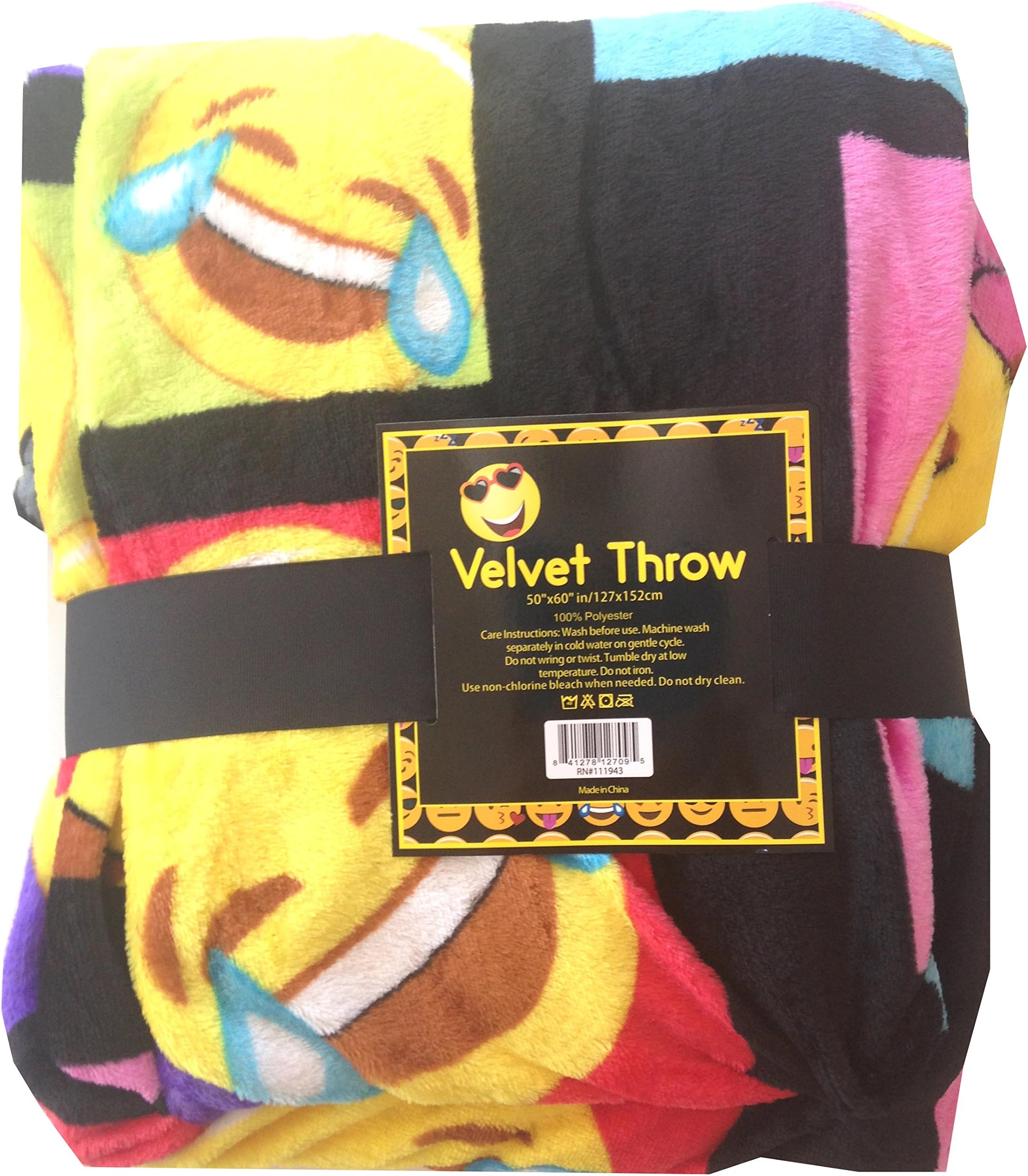 Emoji Velvet Throw Fleece Blanket 50" X 60" Black Multi Color