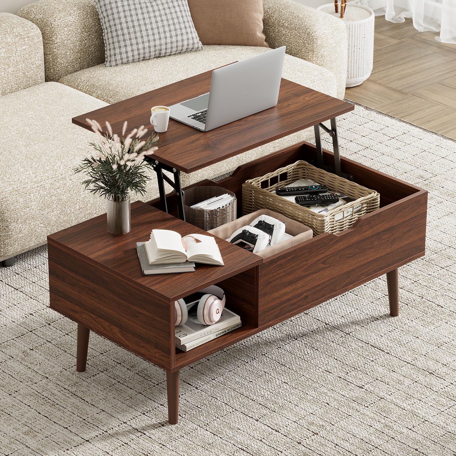 Lift-Top Coffee Table with Hidden Storage