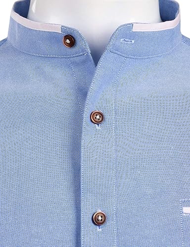 Miniatura 3 de ZEROYAA - Camisa de vestir para hombre, estilo hipster, con cuello mandarín, manga larga, ajustada, con botones y bolsillo, de tela oxford