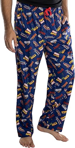 Miniatura 2 de Marvel Comics Avengers Iron Man - Pantalones de pijama para hombre, Captian America Hulk Thor Spider-Man con logotipos de hombre, Azul