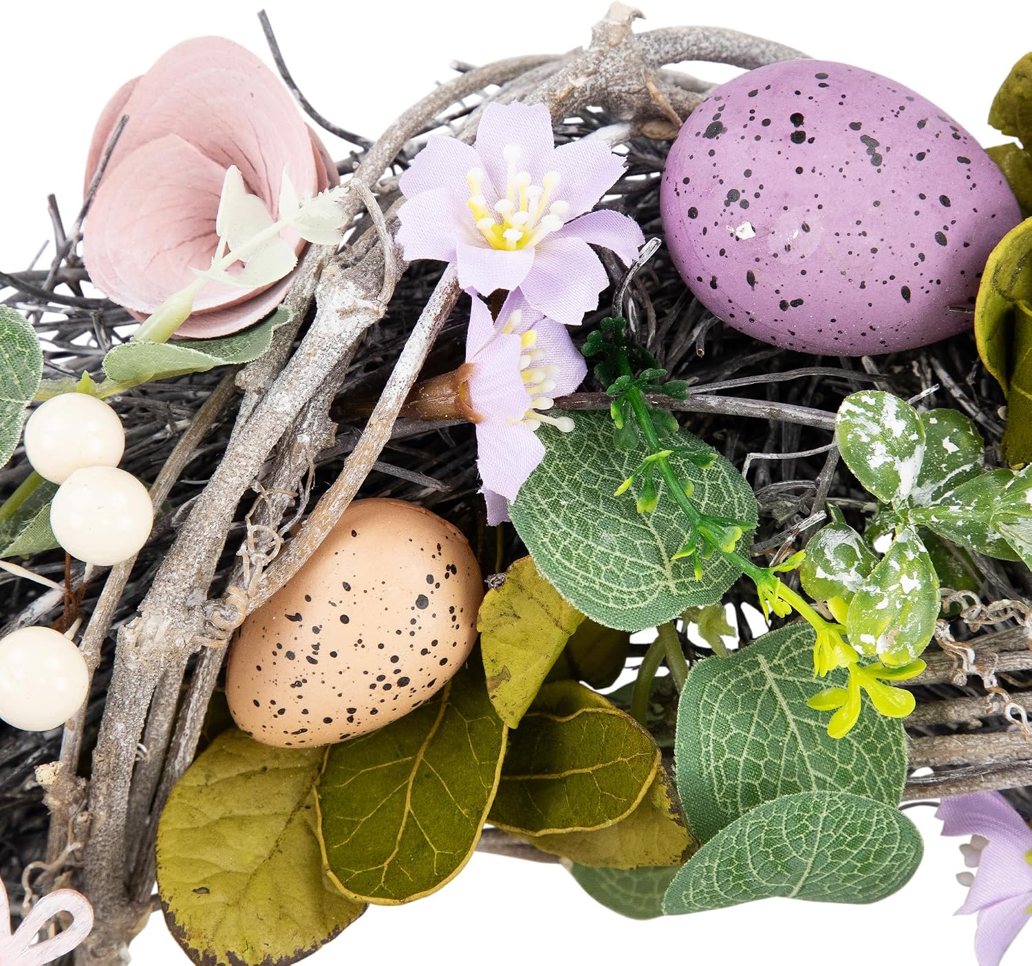 Northlight Speckled Eggs and Shaved Wood Flowers Small Artificial Easter Wreath - 13"