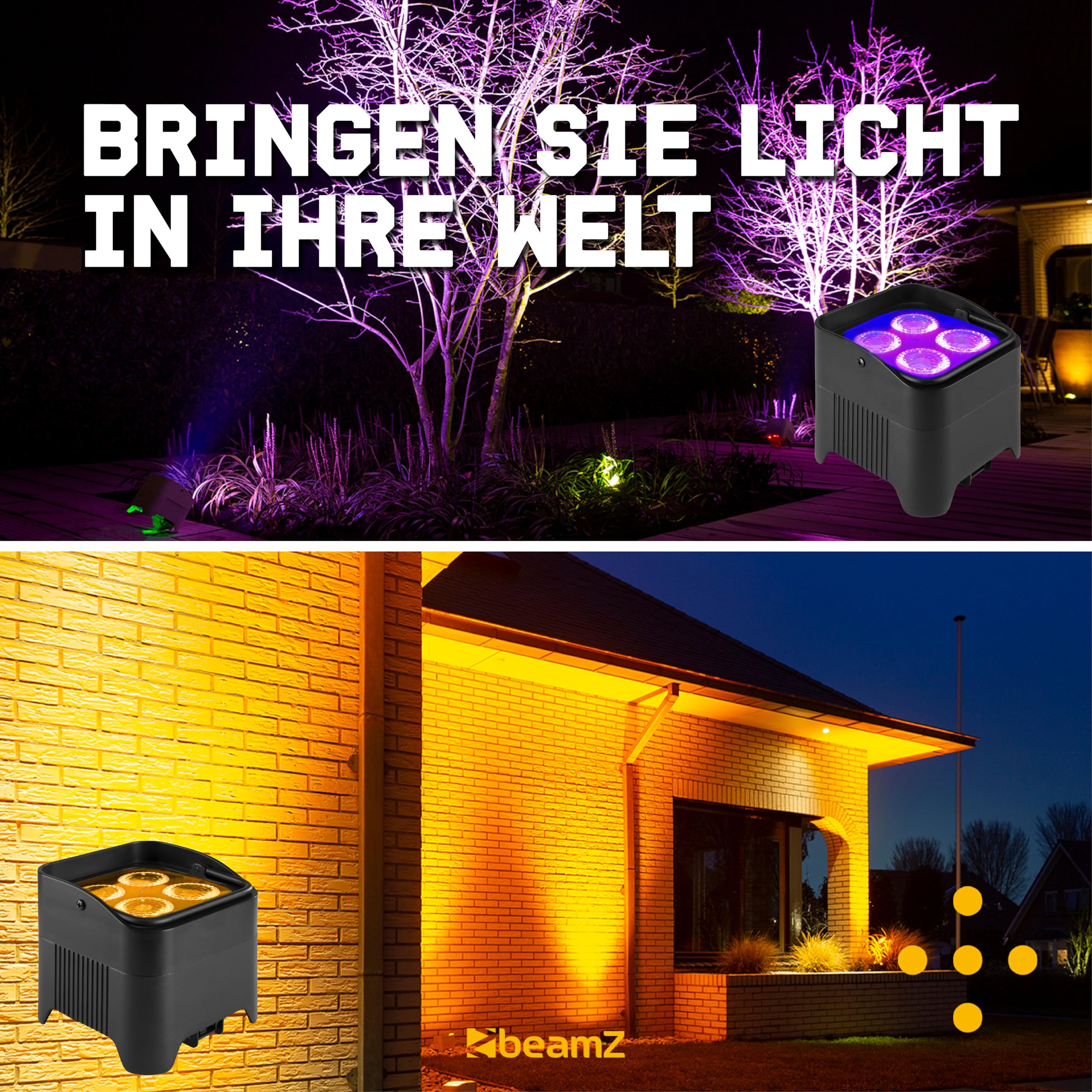 BeamZ BBP94 LED Uplight LED Par Strahler, 6er Set mit Tasche, 10 x 4 Watt, Bühnenbeleuchtung 6er Set für DJ Pult, Bühnenlicht, DMX-LAN, Partylicht Musikgesteuert, Bühnenequipment, mit Fernbedienung