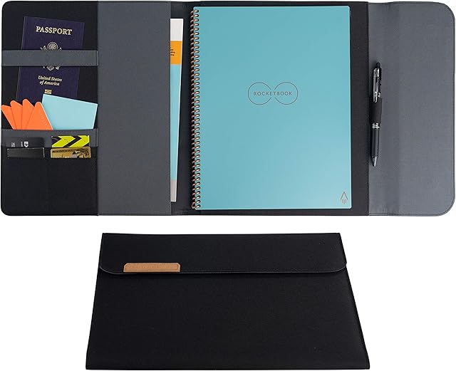 Rocketbook Capsule 2.0 Folio Cover for Core, Panda & Fusion - Made From 100% Recycled PET Plastic, Pen Holder, Magnetic Clasp - Black, Letter A4