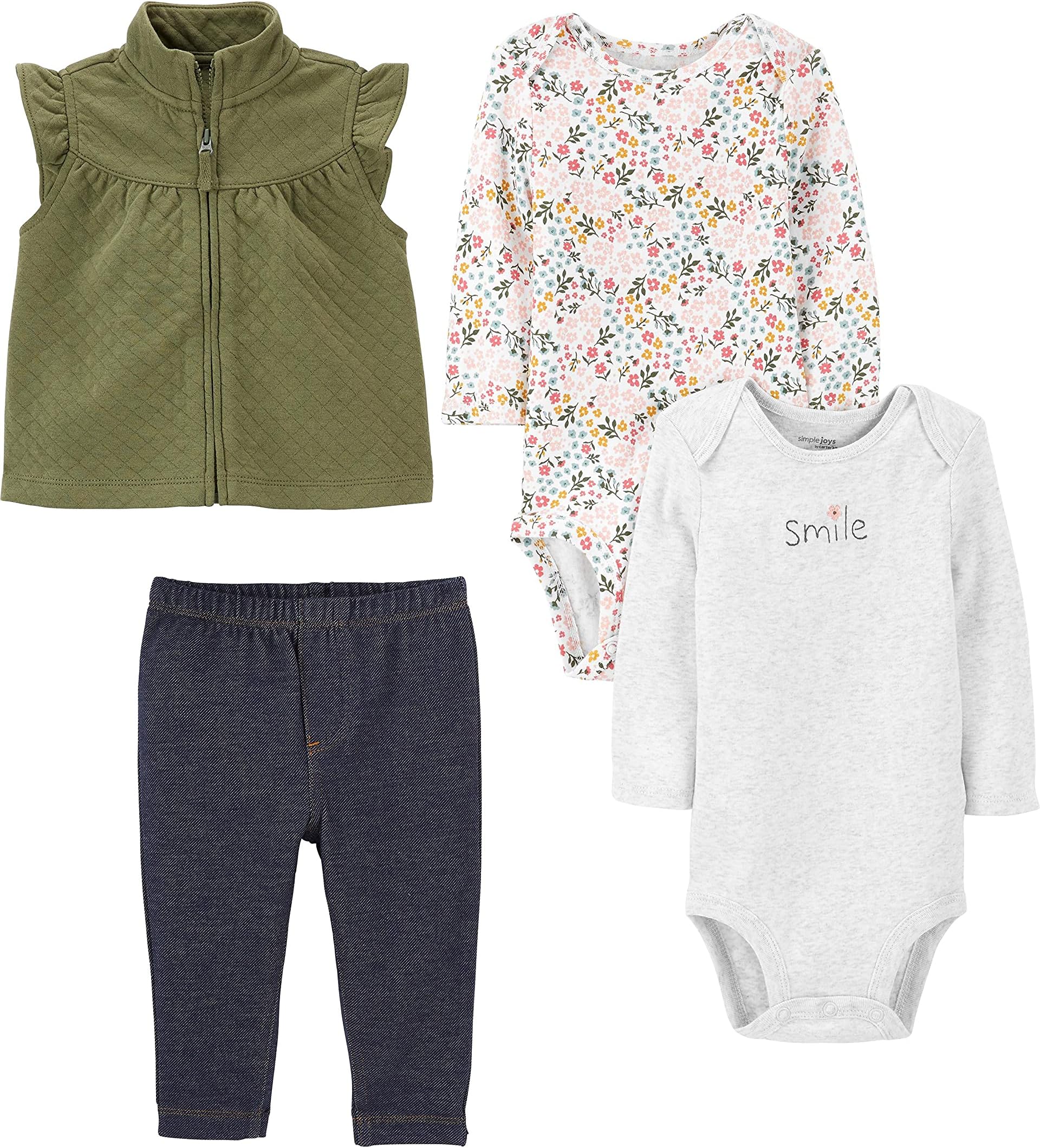 Simple Joys by Carter's Baby Girls' 4-Piece Short-Sleeve Shirts and Pants Playwear Set