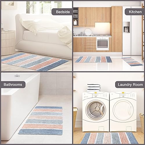 Miniatura 7 de Chardin home Cordural Stripes - Juego de 2 alfombras de baño (17 x 24 pulgadas y 21 x 34 pulgadas)  Alfombra de baño antideslizante, lavable a