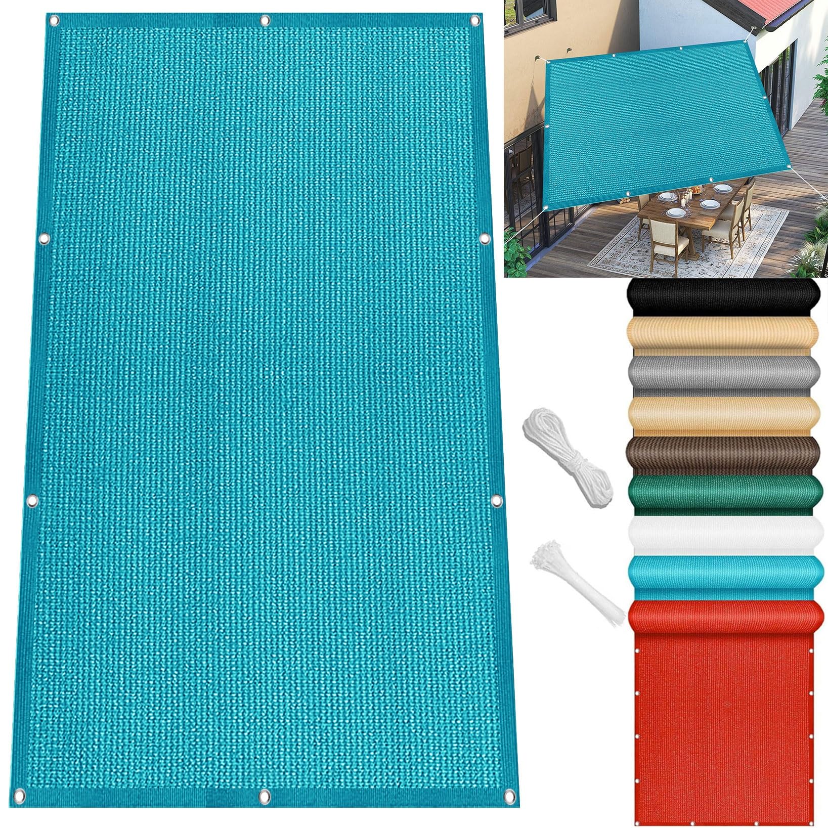 KLGFBDC Rectangular Sun Sail 500x500 cm UV Resistant HDPE Fabric Waterproof Awning for Garden Camping Pool Kennel Breathable Sky Blue Sun Protection Canopy