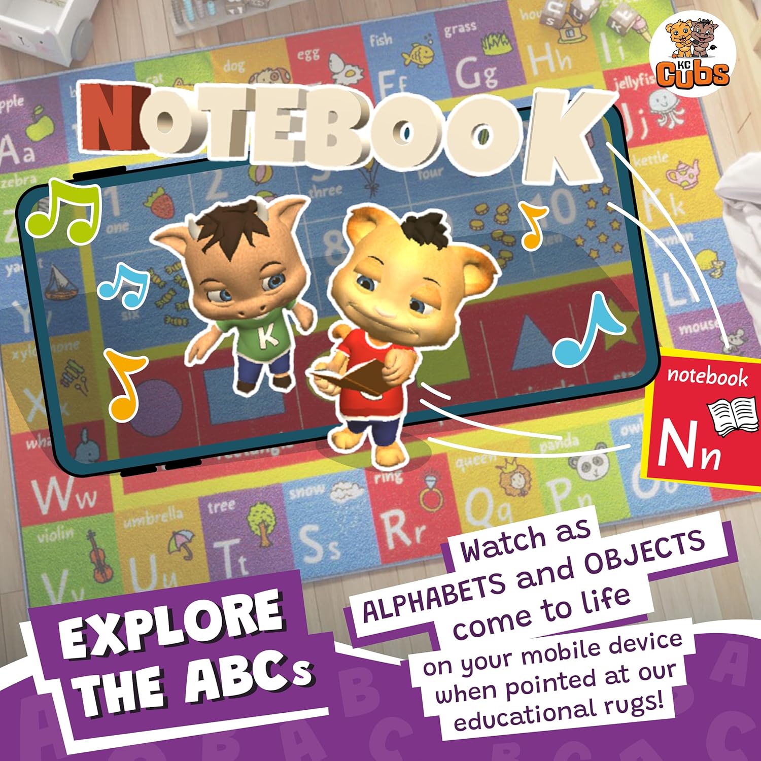 KC Cubs 5x7 ABC Alphabet, Numbers & Shapes Rug – Educational Non-Slip Play Mat Carpet for Kids, Toddlers, Nursery, Classroom, Playroom, Baby Daycare