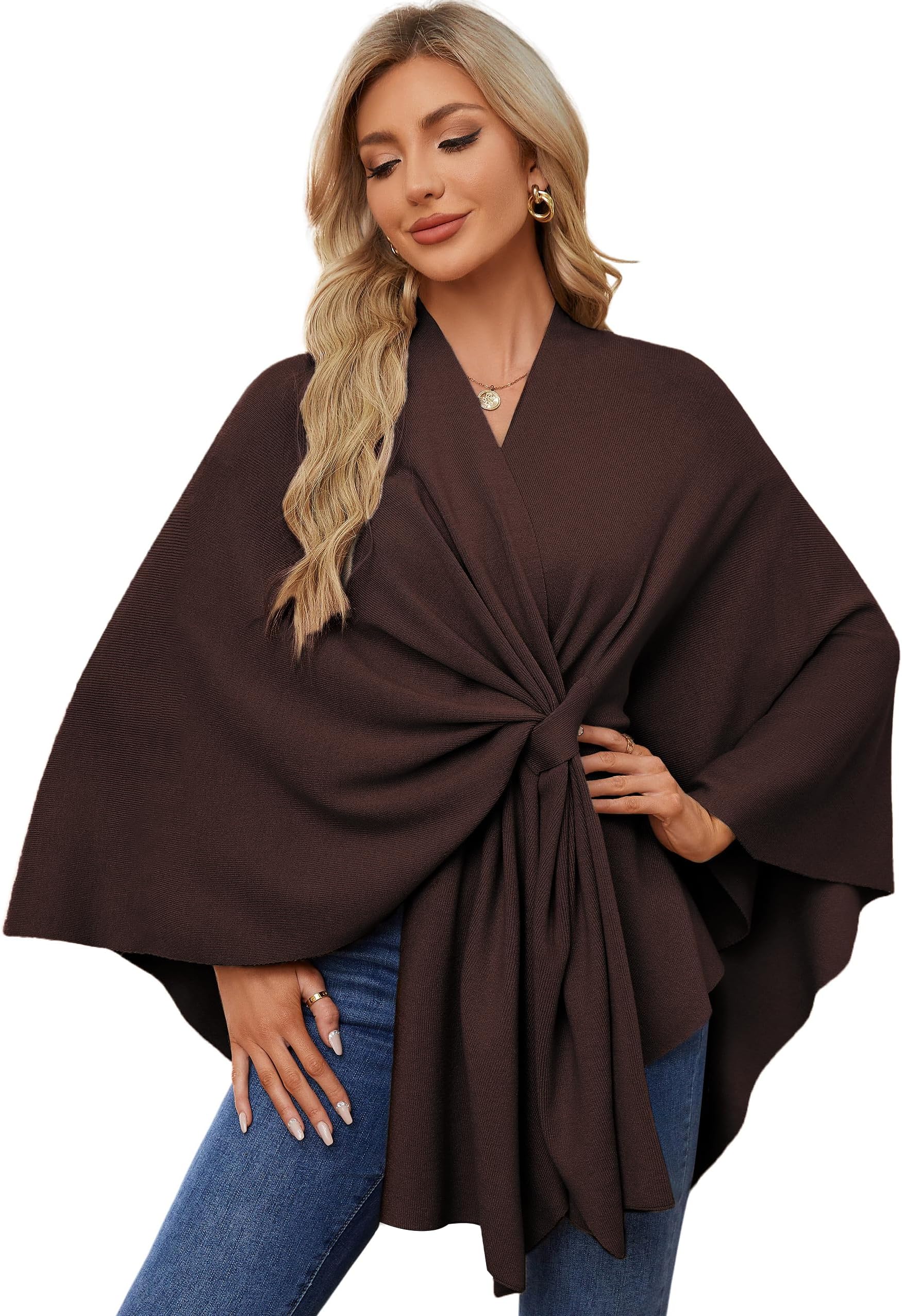 PULI Women's Elegant Shawl Wraps Soft Open Front Poncho Sweater for Spring Fall Winter
