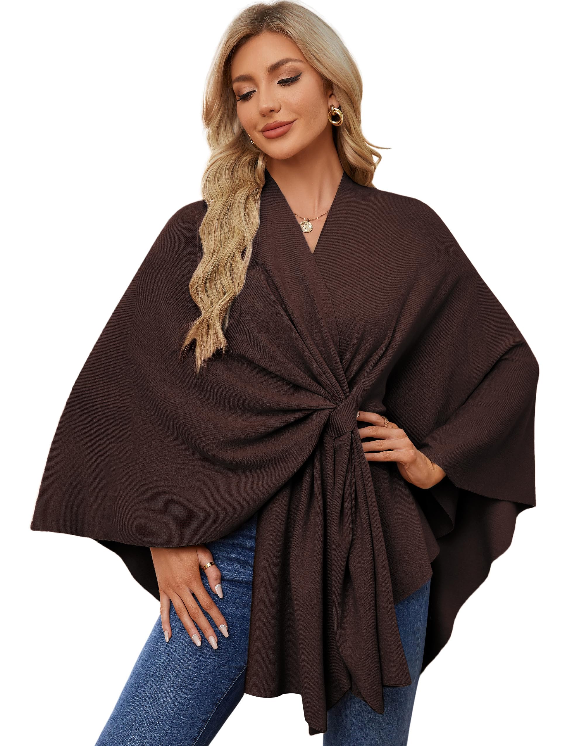 Women's Elegant Shawl Wraps Soft Open Front Poncho Sweater for Spring Fall Winter