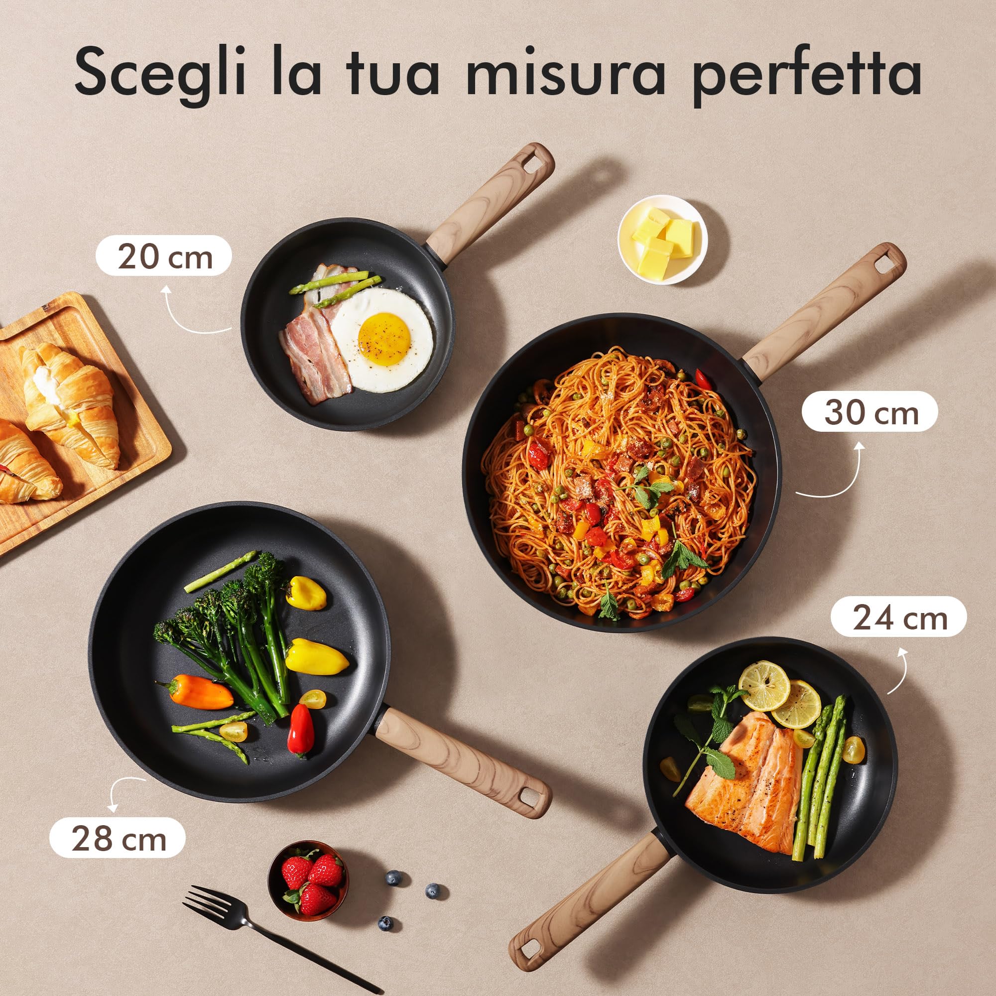 SENSARTE Padella Antiaderente 28 cm, Rivestimento Rinforzato al Titanio
