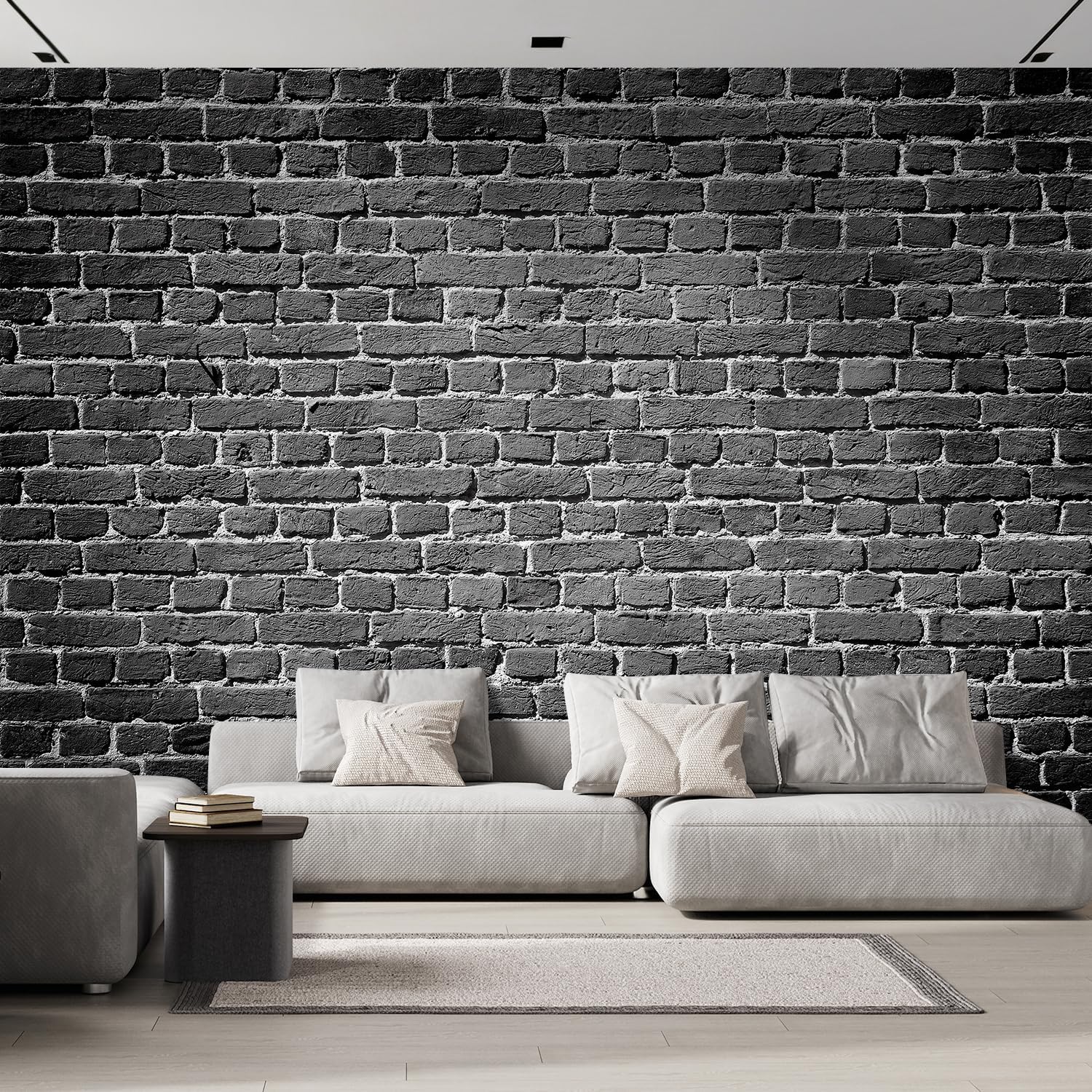 Papier peint panoramique brique noir 450x315 cm intissé pour salon