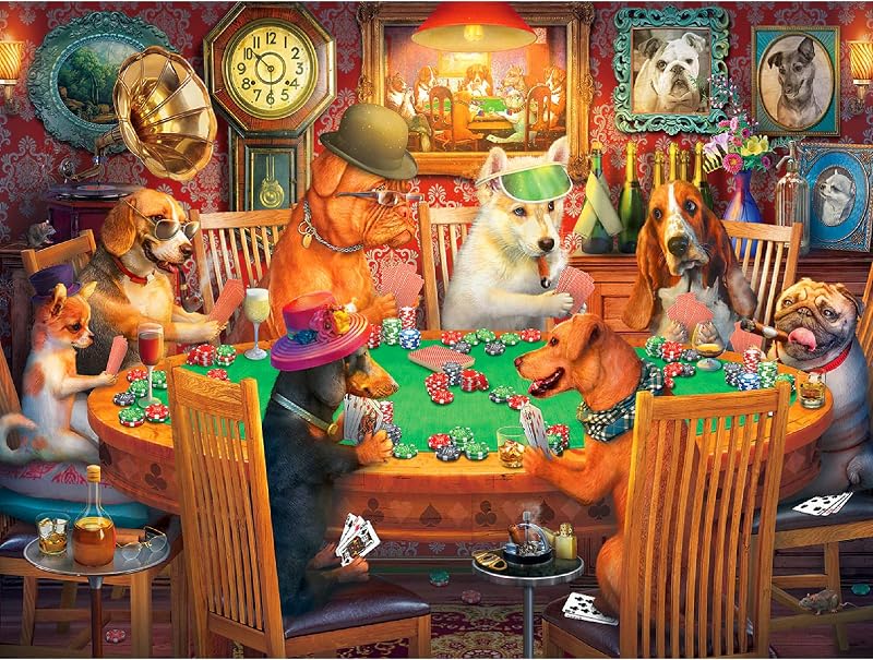 500 Piece Jigsaw Puzzle Funny Animal, Poker Dogs | Large Pieces, Gift for Adults and Family, 18"x24" in